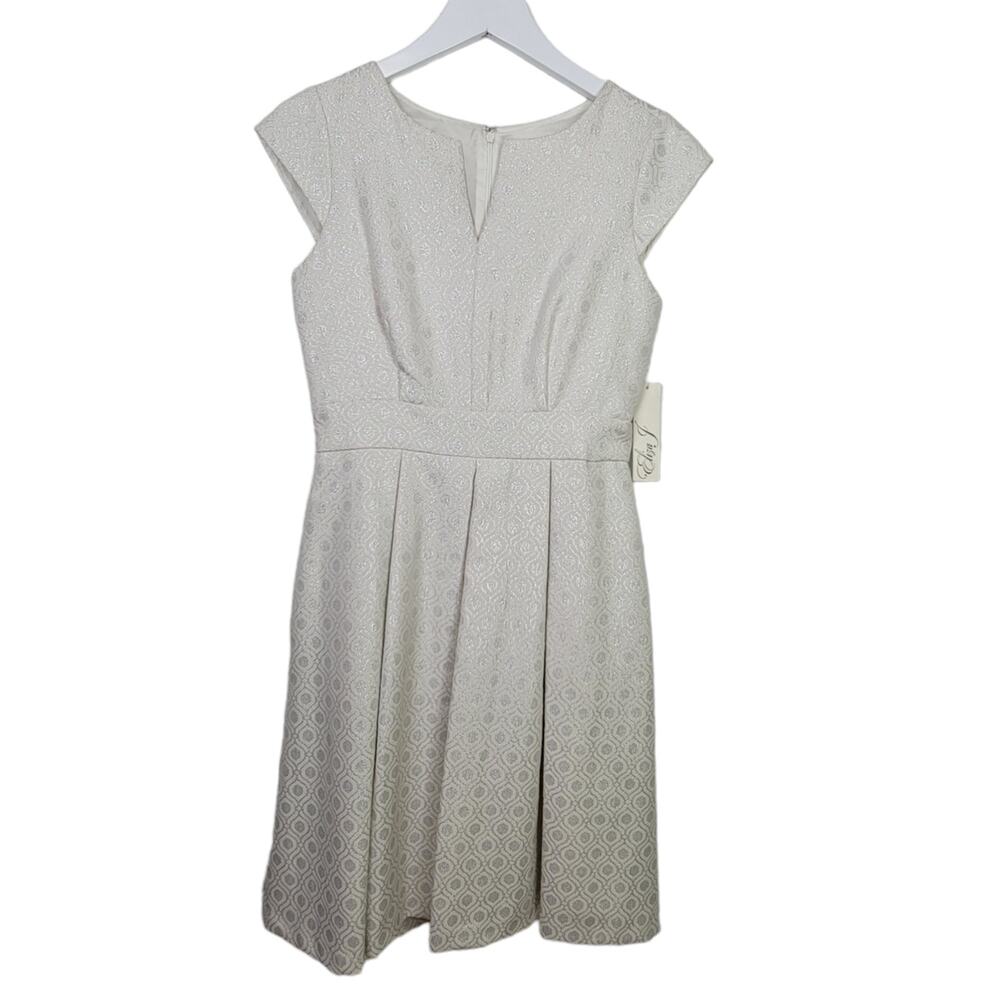 NWT ELIZA J Dress Ivory Silver Jacquard Fit & Flare Sleeveless Dress - Size 4